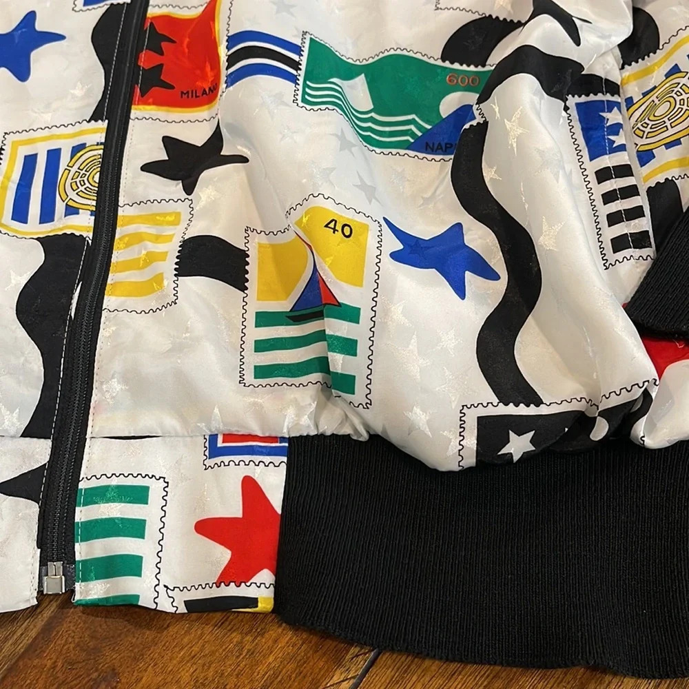 Vintage Jordana Stamps Flags zip Up Jacket Elastic Waist Blouse Small - Picture 5 of 16